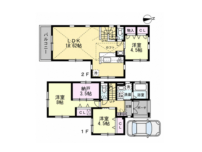 【間取り】 | 玉川学園中古戸建 | 3つの居室とLDKに納戸（サービスルーム）を加えた3SLDKの中古戸建。季節物や大きな荷物もすっきり収まります。回遊しやすい家事動線と豊富な収納で、忙しい毎日もゆとりをもって過ごせます。