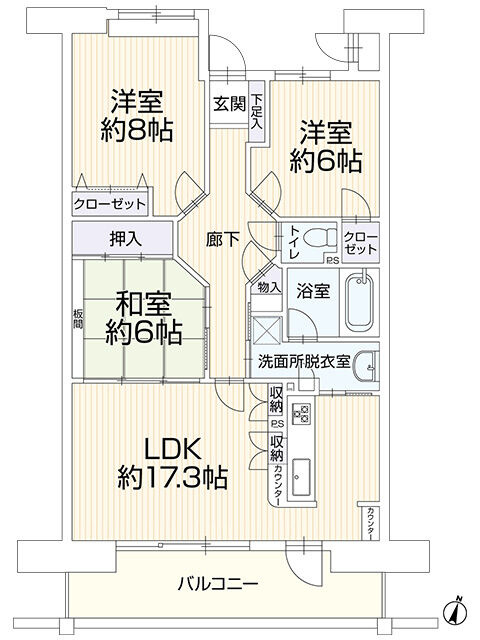 フローレンス光南町グランドアークの間取り|3LDK、専有面積：8365㎡、バルコニー面積：14.00㎡