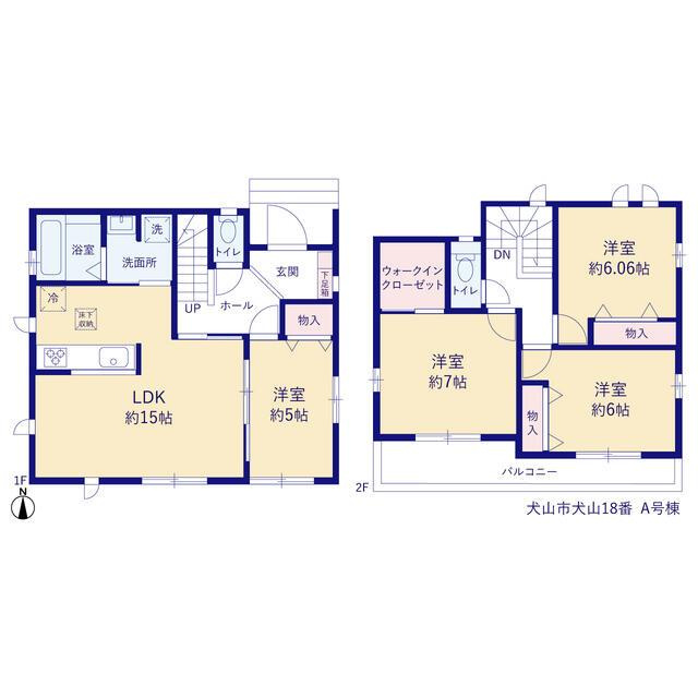 新築戸建て・仲介手数料無料）犬山市犬山１８番・A号棟の間取り