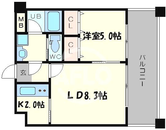 コスモリード谷町六丁目の間取り|ドゥーエ谷町　壁一面クローゼット
