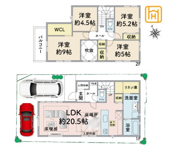 KEIAI GRACE上ケ原五番町新築一戸建│4LDK+駐車2台可（制限有）の間取り|※現況と図面が異なる場合現況を優先いたします。