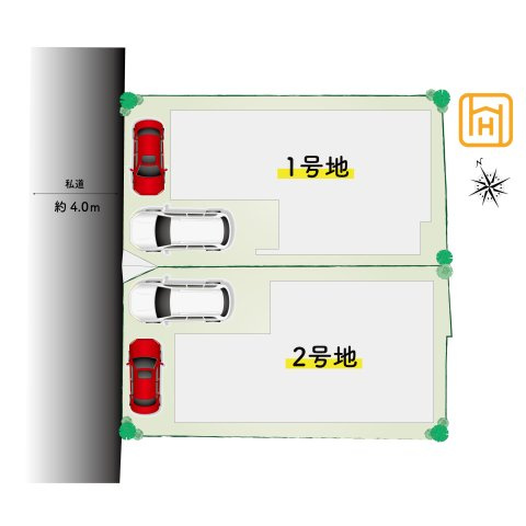 KEIAI GRACE上ケ原五番町新築一戸建│4LDK+駐車2台可（制限有）の区画図|全2区画の分譲地です。