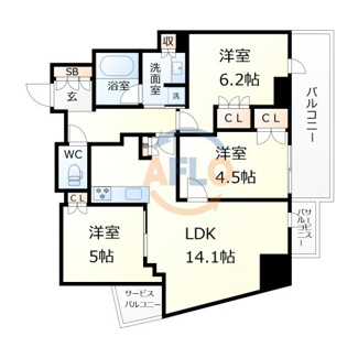 【間取り】 | プラウドタワー北浜 | プラウドタワー北浜　間取り