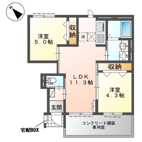 ウエストソレイユ（坂戸市大字石井　アパートⅢ）の間取り