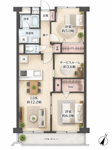 【間取り】 | シャルム梶ヶ谷　バス停約2分/WIC/食洗器