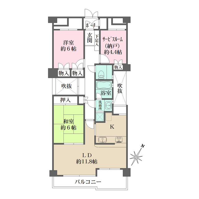 芦屋市朝日ケ丘町の賃貸マンションの間取り
