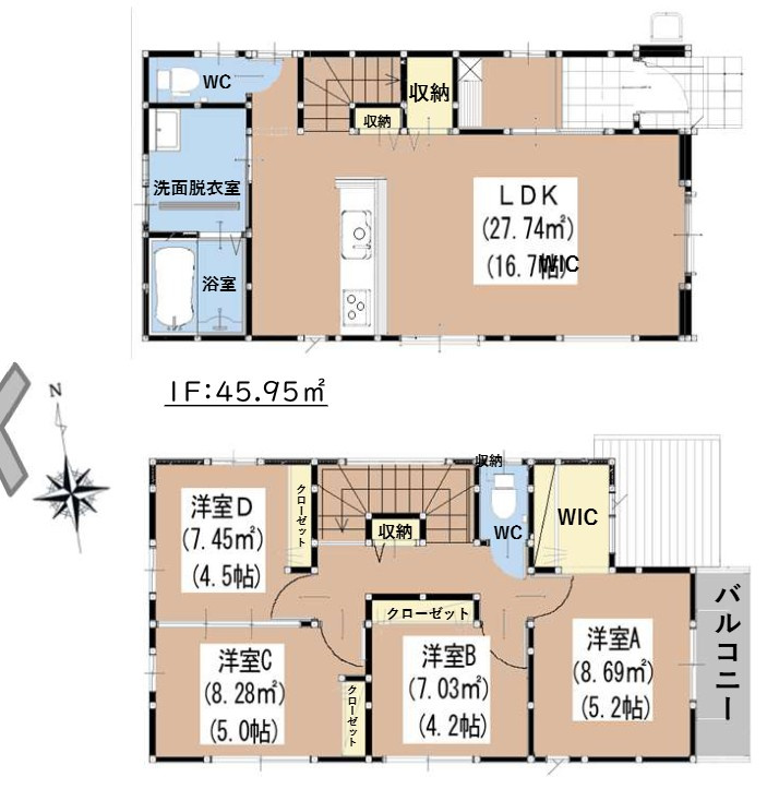福岡市東区美和台５丁目の新築一戸建の間取り