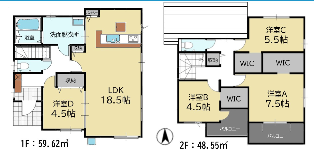 福津市若木台３丁目の新築一戸建の間取り