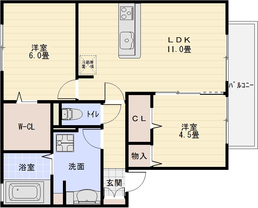 ソレイユアンの間取り|ソレイユアン（柏原市古町・JR柏原駅）　2LDK