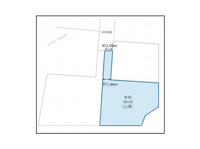 【土地図】 | 元八王子町売地 | 土地の形状・寸法・接道を示した図です。現況と異なる場合は現況を優先します。高低差や日当たり、境界標の位置、周辺環境は現地でご確認いただけます。見学・資料請求はお気軽にお問い合わせください。
