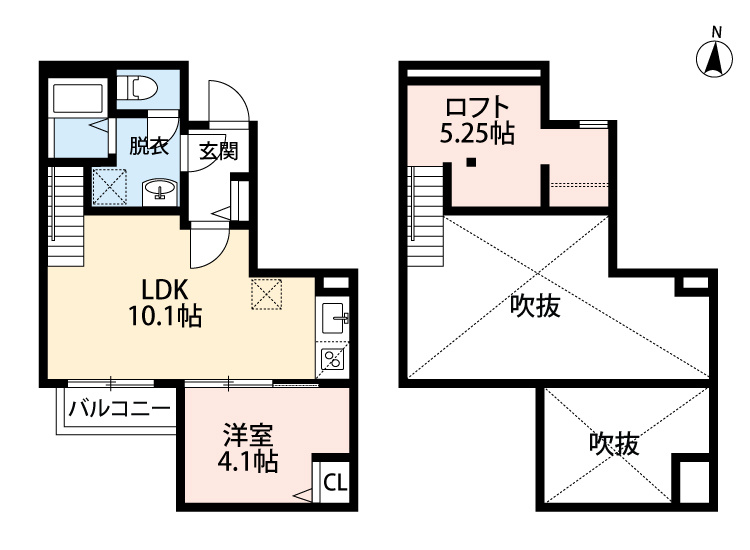 CocoCalm竹下(ココカルム竹下)の間取り|1ＬＤＫに+寝室(ロフト)がついています。