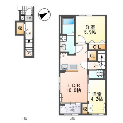 アジュールひめぱろ２号館の間取り
