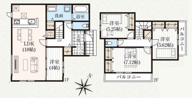 木津川市南加茂台　売土地の土地図＋建物プラン例