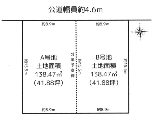 小牧市大字北外山　売地　A号地・B号地の土地図|更地渡し
