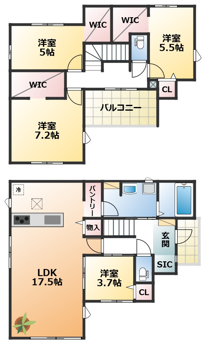 リガーレ宇都宮市中戸祭町2期の間取り|南向きで陽当たりの良い間取りです