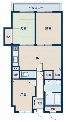 ミリオンコーポラス安部山公園駅前の間取り|使い勝手の良い3LDK♪ご家族それぞれのお部屋を確保しやすく、ライフスタイルに合わせて活用できます♪
