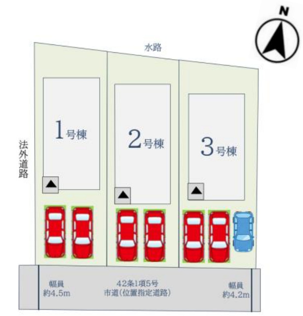 佐賀市新郷本町1期3区画 1号棟の区画図