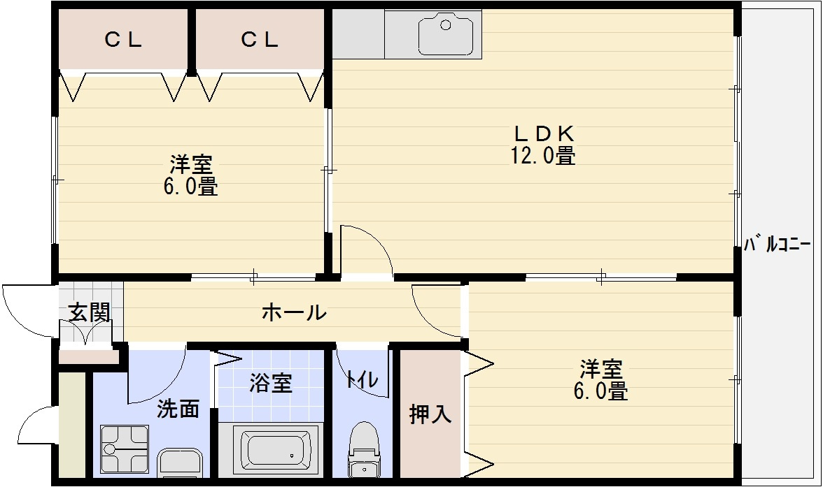 サングレイスの間取り|サングレイス　柏原市　安堂駅　2LDK