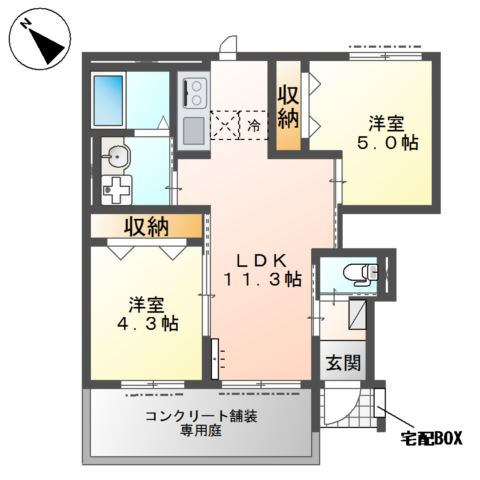 ウエストソレイユ（坂戸市大字石井　アパートⅢ）の間取り