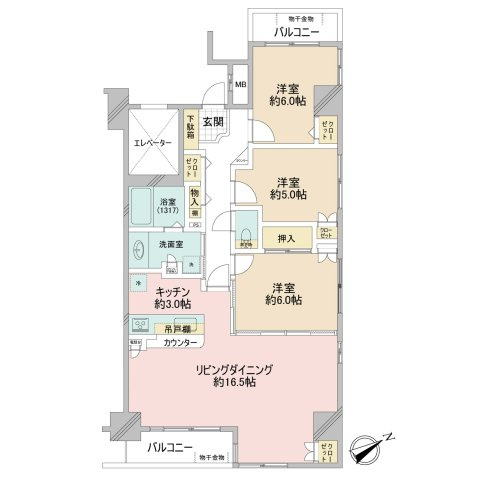 グリーンパーク入谷の間取り|9階部分・3方角部屋住戸につきまして日当たり・通風・眺望良好