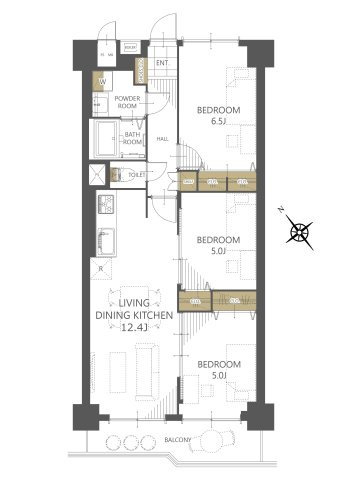 ライオンズマンション調布 C棟の間取り|全居室クローゼット付きの収納豊富な間取り