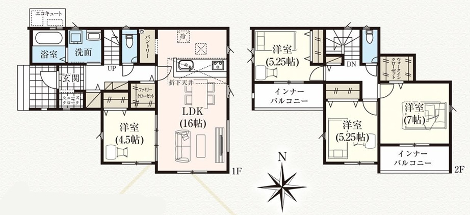 【新築戸建】　【オール電化】　いわき市郷ケ丘6期　全4棟の間取り|1号棟の間取り図です。ご参照ください。
