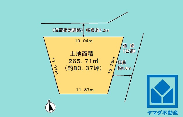 西宮市木津山町の土地図|土地面積265.7平米（約80.37坪）