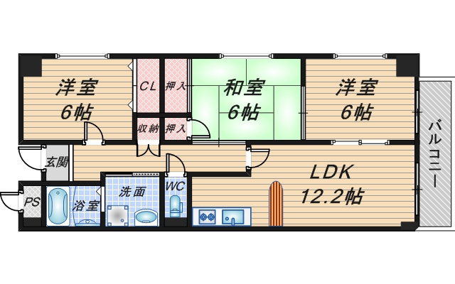 日恵ハイツＤ棟の間取り