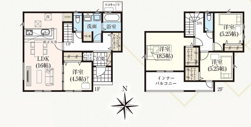 【新築戸建】　【オール電化】　いわき市郷ケ丘6期　全4棟の間取り|2号棟の間取り図です。ご参照ください。