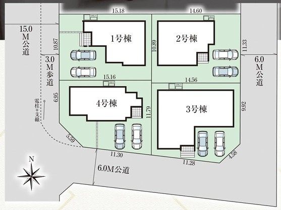 【新築戸建】　【オール電化】　いわき市郷ケ丘6期　全4棟の区画図|区画図です。ご参照下さい。