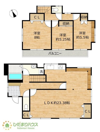 【間取り】 | 土浦市右籾　中古戸建 | 家族の集まるLDKは広々23帖！贅沢な空間を演出。