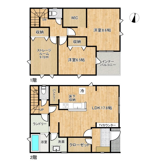 枚方市交北1丁目　新築戸建ての間取り|2LDK＋WIC＋S