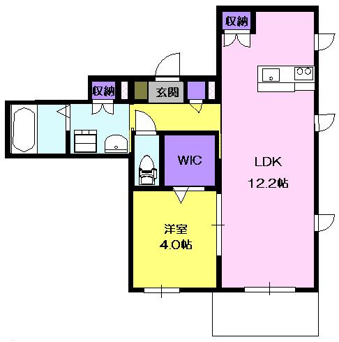 【間取り】 | Maison Rio | レイアウトしやすい間取りの１LDKです。1.4帖のゆったりWICがあります。