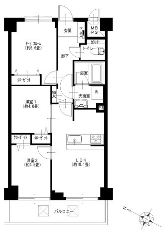 ライオンズマンション小岩第５の間取り|ライオンズマンション小岩第５：南西向き！全居室収納が付いた２ＳＬＤＫリノベーション物件は居室としても使えるサービスルーム付き！令和８年１１月中旬完成予定！
