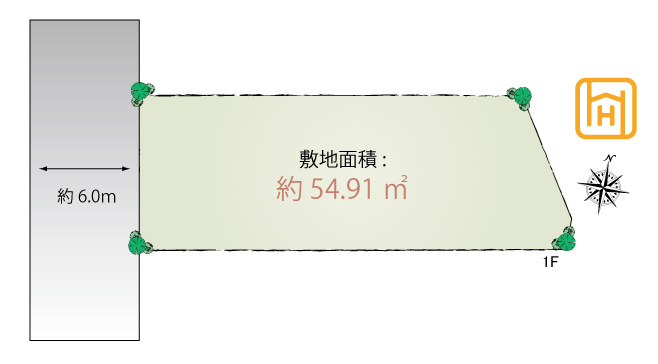 大阪府寝屋川市高宮新町建築条件付土地の土地図|土地価格1380万円、土地面積54.91㎡ ※図面と現況に相違がある場合は、現況を優先します。