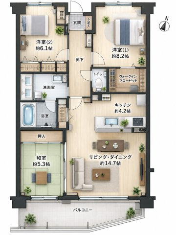 【間取り】 | ニッセーさちが丘D棟　南万騎が原駅7分/2沿線3駅利用可/最上階Ⅾ