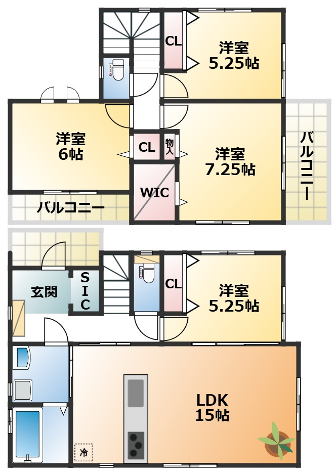 ハートフルタウン宇都宮市桜1丁目2514番の間取り|南向きで陽当たりの良い間取りです