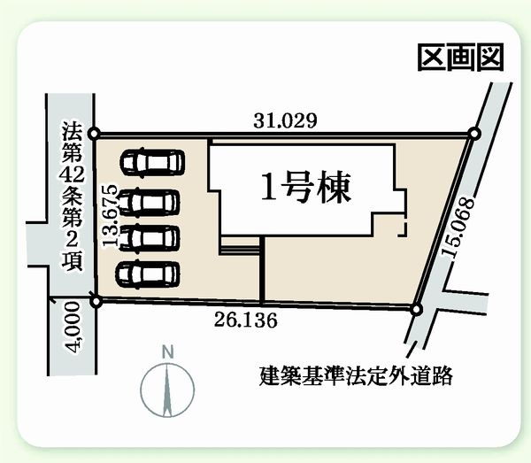 リーブルガーデンS  前橋国領町第2　1号棟（平屋）の区画図|駐車場は並列４台以上okです！並列駐車なので車の出し入れもしやすいですよ！
