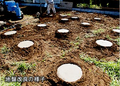 土浦市神立町第9　新築戸建　1号棟の構造・工法・仕様|住宅に不同沈下等の事故が発生すると、その修復は大掛かりなものとなります。このリスクを減らすために地盤調査を外部機関に委託して実施し、その調査データに基づいて地盤改良(補強)工事を行います。