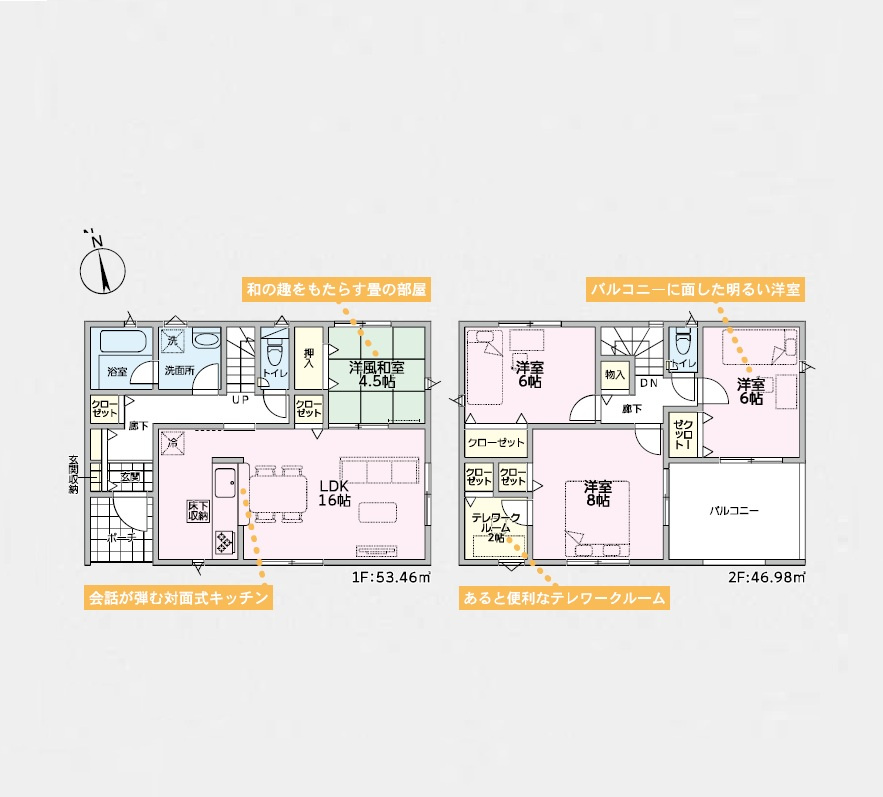 新築　太田市由良町第6　4号棟　Cradle Gardenの間取り|4LDK　建物約30坪　2階の洋室は全て6帖以上とゆったり！テレワークルーム付き！広々インナーバルコニー！