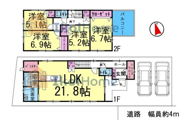 神戸市西区王塚台1丁目　新築戸建の間取り|【ホームページに現地動画掲載中】●年中無休：当日予約可●南向きで陽当り良好のLDKは広々21.8帖！
