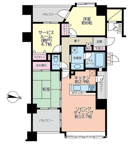 ライオンズシティ平塚の間取り|東向き　２SLDK