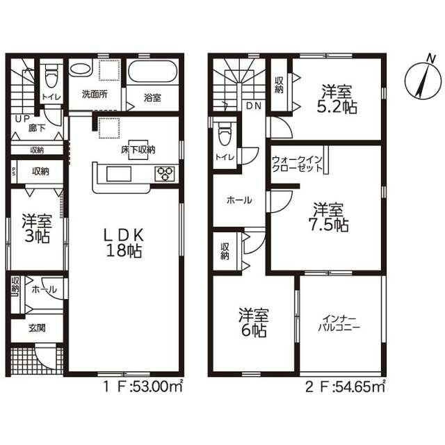 新築戸建て・仲介手数料無料）小牧市池之内鳶ケ巣・１号棟の間取り