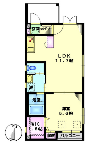 Ｍ－ＦＬＡＴ（エムフラット）の間取り|ウォークインクローゼット付 １ＬＤＫ南向き