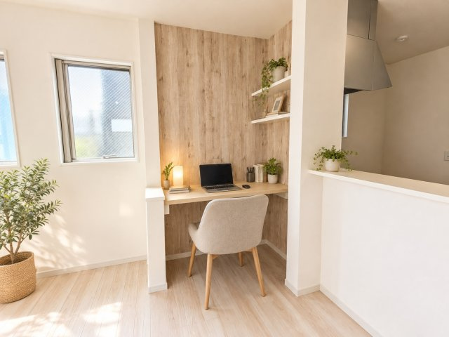 横浜市鶴見区本町通2丁目新築戸建のその他|リビングの一角に、テレワークやお子様の勉強にも利用できるスペースがございます。
※家具調度品はイメージ画像につき、現地には設置されておりません