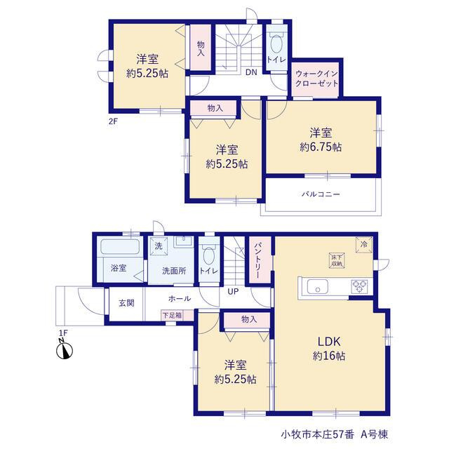新築戸建て・仲介手数料無料）小牧市本庄５７番・A号棟の間取り