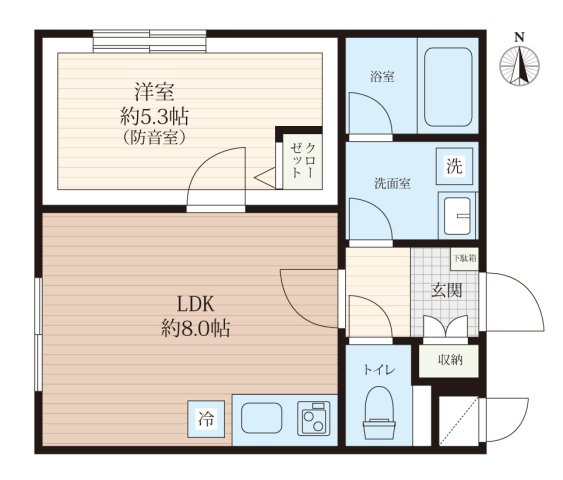 「防音マンション」アスティーレスタジオ曳舟の間取り|1号室タイプの間取りです