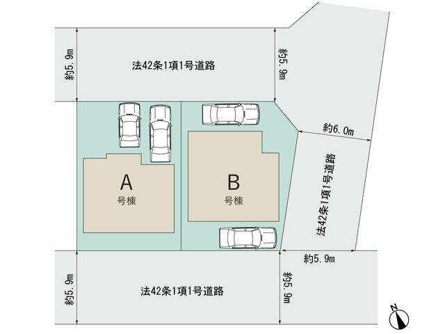 新築戸建て・仲介手数料無料）小牧市小木南３丁目４３４番・B号棟の区画図