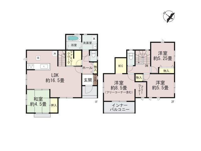 福岡市博多区板付5丁目第1-7棟（A号棟）の間取り|全居室収納付きで便利です。