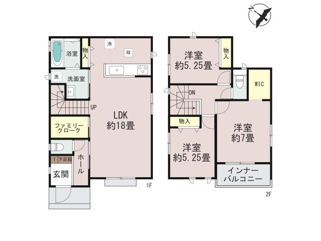 福岡市博多区板付5丁目第1-7棟（B号棟）の間取り|全居室収納付きで便利です。